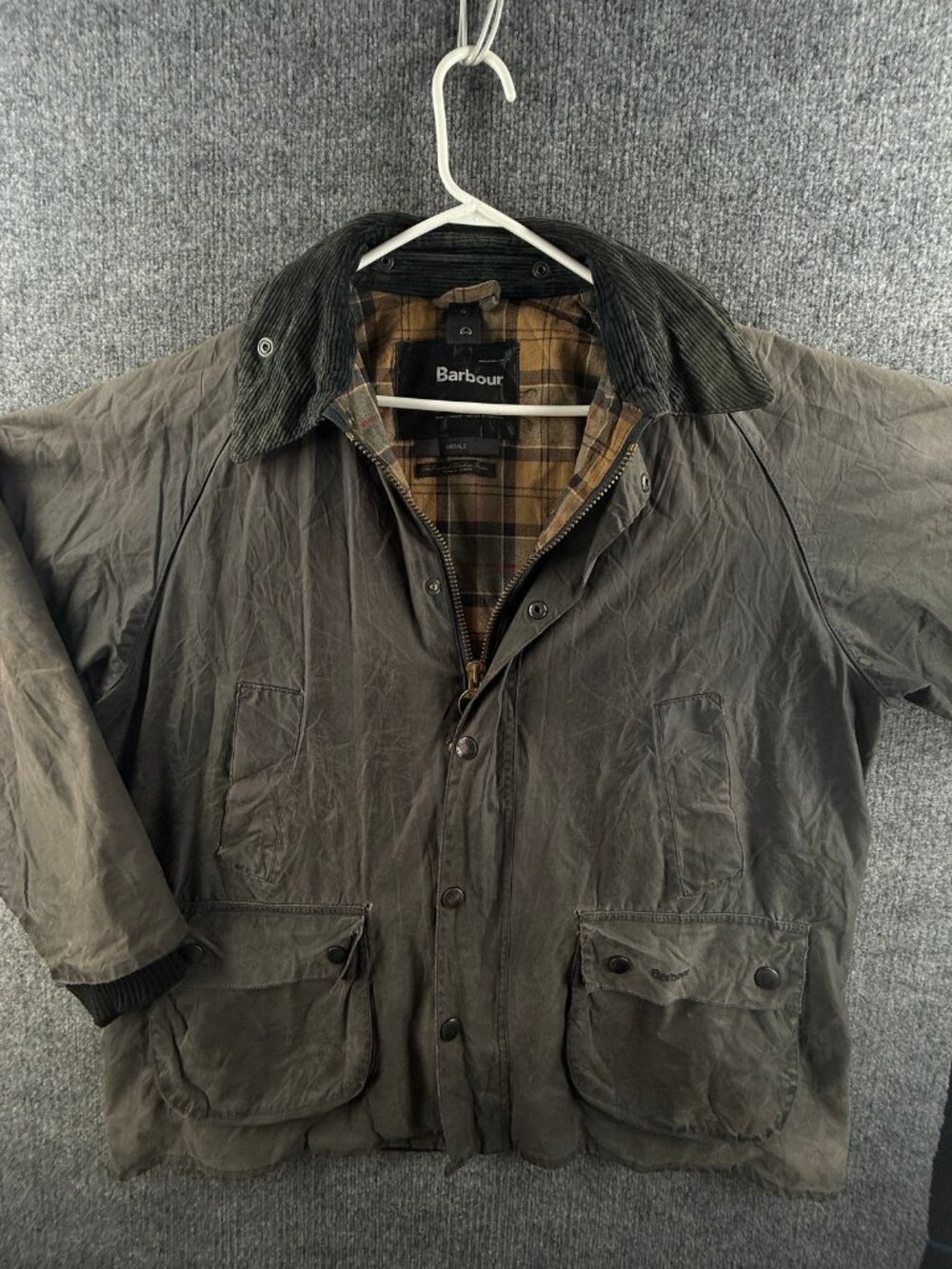 Barbour A101 Bedale Waxed Jacket Canvas Tartan Gray Cotton C44 England Snap Men